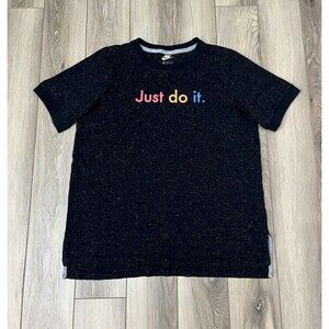 Nike “Just Do It” Galaxy Dots Color Speckled Black Cotton T-Shirt Women’s Sz M